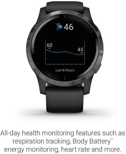 Garmin Vivoactive 4 GPS Fitness Smartwatch with Black Case and Slate Hardware - 010-N2174-11