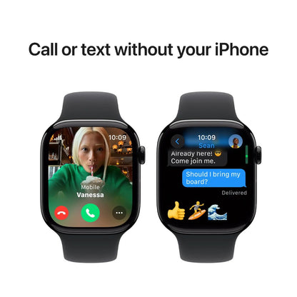 Apple Watch Series 10 GPS + Cellular 46mm Aluminum Case with Black Sport Band - MWY43LW/A