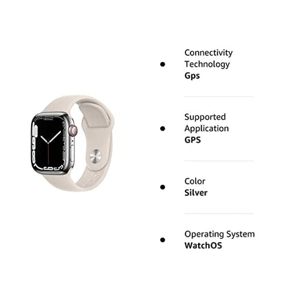 Apple Watch Series 7 (GPS + Cellular, 41MM) Silver Stainless Steel Case with Starlight Sport Band - MKHE3LL/A