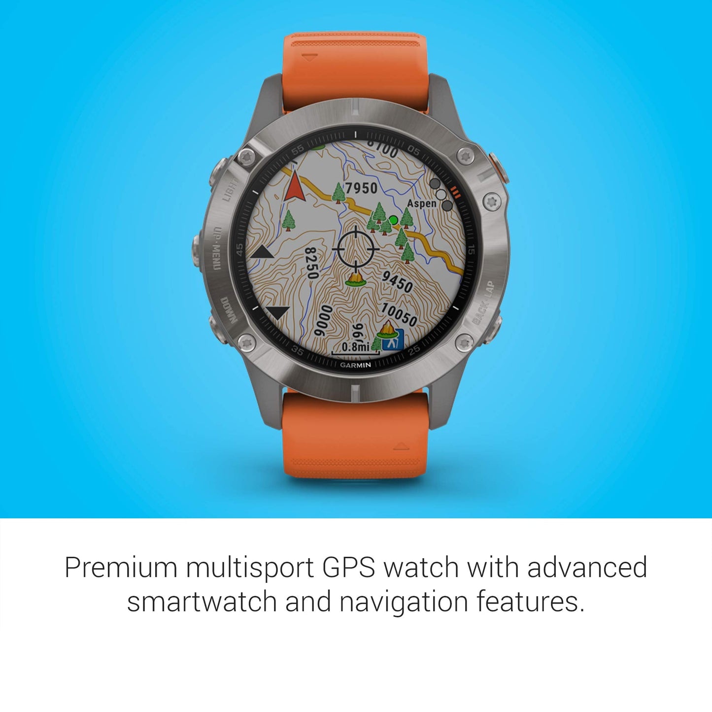 Garmin - f?nix 6 Sapphire 33mm  - Titanium With Ember Orange Band - 010-02158-13