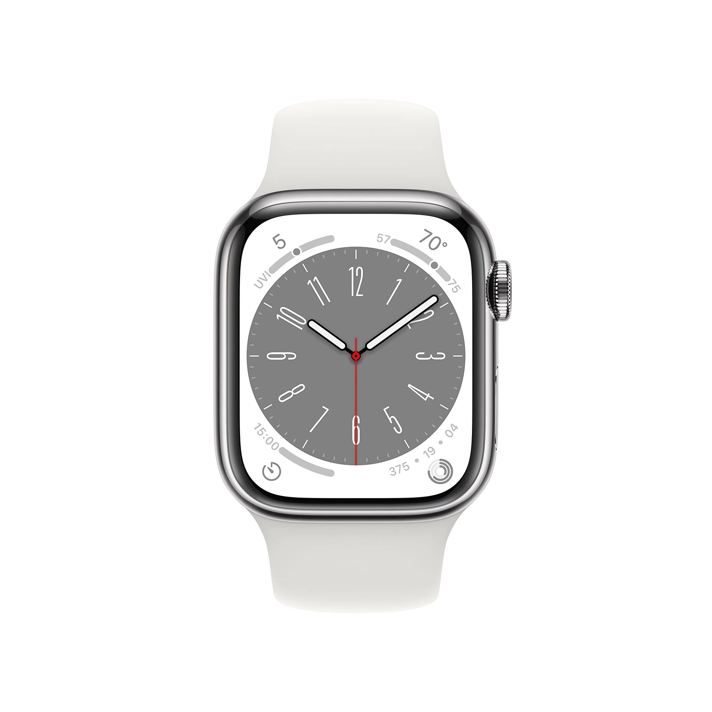 Apple Watch Series 8 (GPS + Cellular, 41mm) - Silver Stainless Steel Case with White Sport Band M/L MNV73LL/A