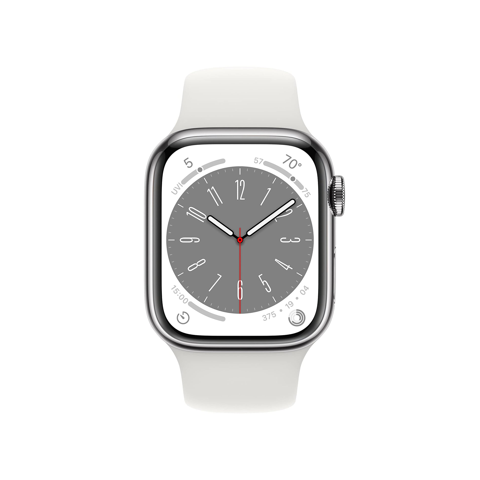 Apple Watch Series 8 GPS + Cellular 41mm Silver Stainless Steel Case with White Sport Band - M/L - MNV83LL/A