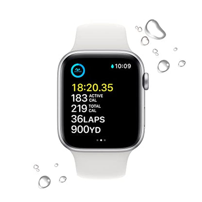 Apple Watch SE 2nd Generation (GPS) 44mm Aluminum Case with White Sport Band - M/L - Silver - MNTJ3LL/A
