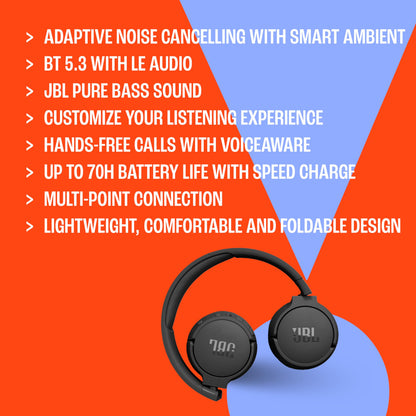 JBL Tune 670NC Adaptive Noise Cancelling Wireless On-Ear Headphones - Black - JBLT670NCBLKAM