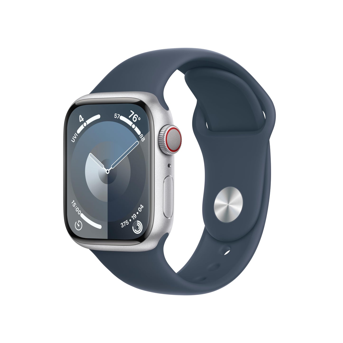 Apple Watch Series 9 (GPS + Cellular) 41mm Silver Aluminum Case with Storm Blue Band - M/L - MRHW3LL/A