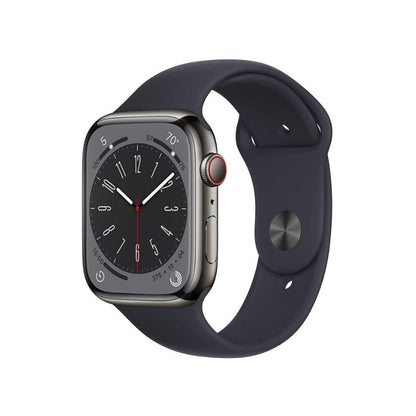 Apple Watche Series 8 GPS+Cell 45mm Stainless Steel - Midnight Sport Band - M/L - MNW23LL/A