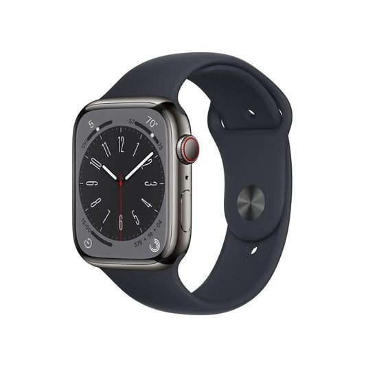 Apple Watche Series 8 GPS+Cell 45mm Stainless Steel - Midnight Sport Band - M/L - MNW23LL/A