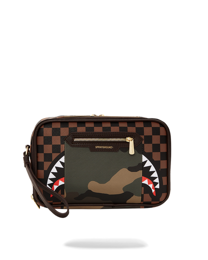EXTERIOR GOLD ZIP POCKET SHARKS IN PARIS TOILETRY BRICKSIDE BAG