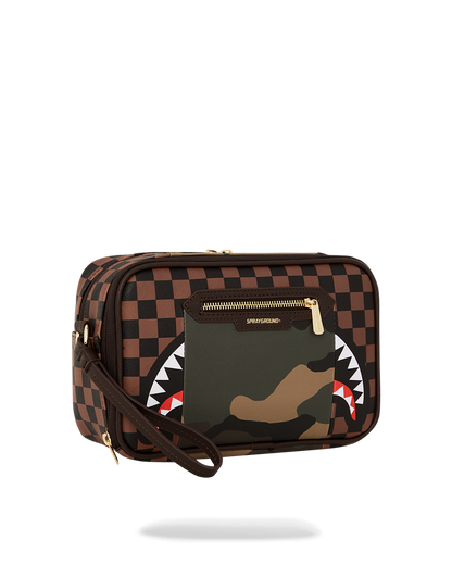 EXTERIOR GOLD ZIP POCKET SHARKS IN PARIS TOILETRY BRICKSIDE BAG