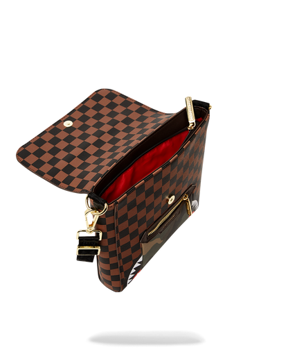 EXTERIOR GOLD ZIP POCKET SHARKS IN PARIS MESSENGER SLING BAG