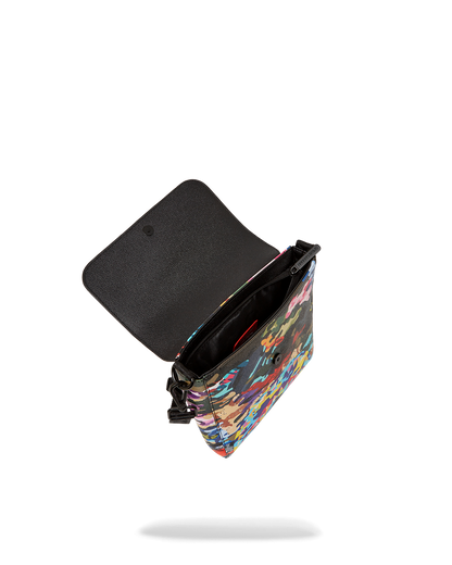SLICED AND DICED CAMO MESSENGER SLING BAG