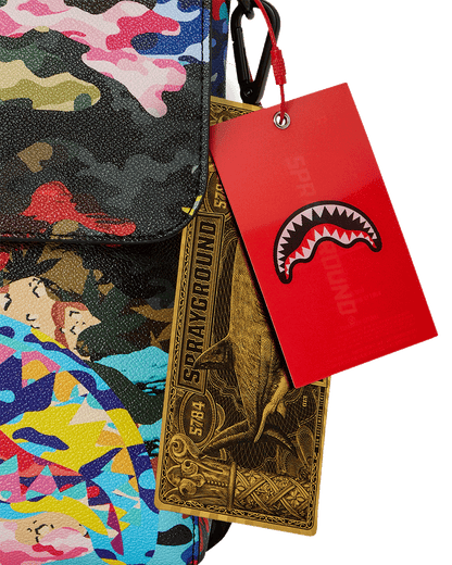 SLICED AND DICED CAMO MESSENGER SLING BAG