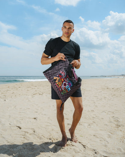 GLOBAL MOGUL UNLIMITED MILES PACKABLE BEACH MAT BLANKET WATER RESISTANT CONVERTIBLE TOTE