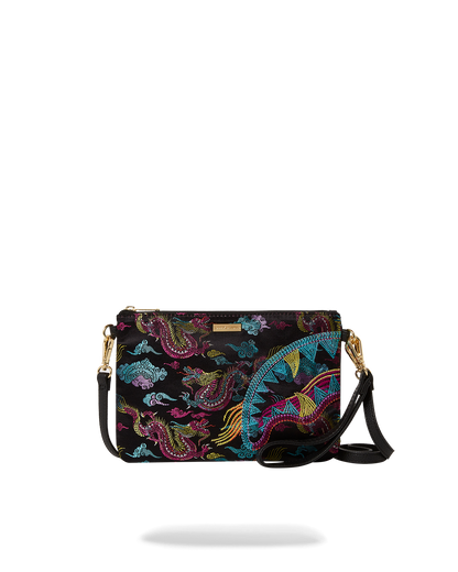 EMBROIDERED DRAGONS CROSSOVER CLUTCH