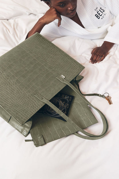 Resale The Large Work Tote in Olive Croc
