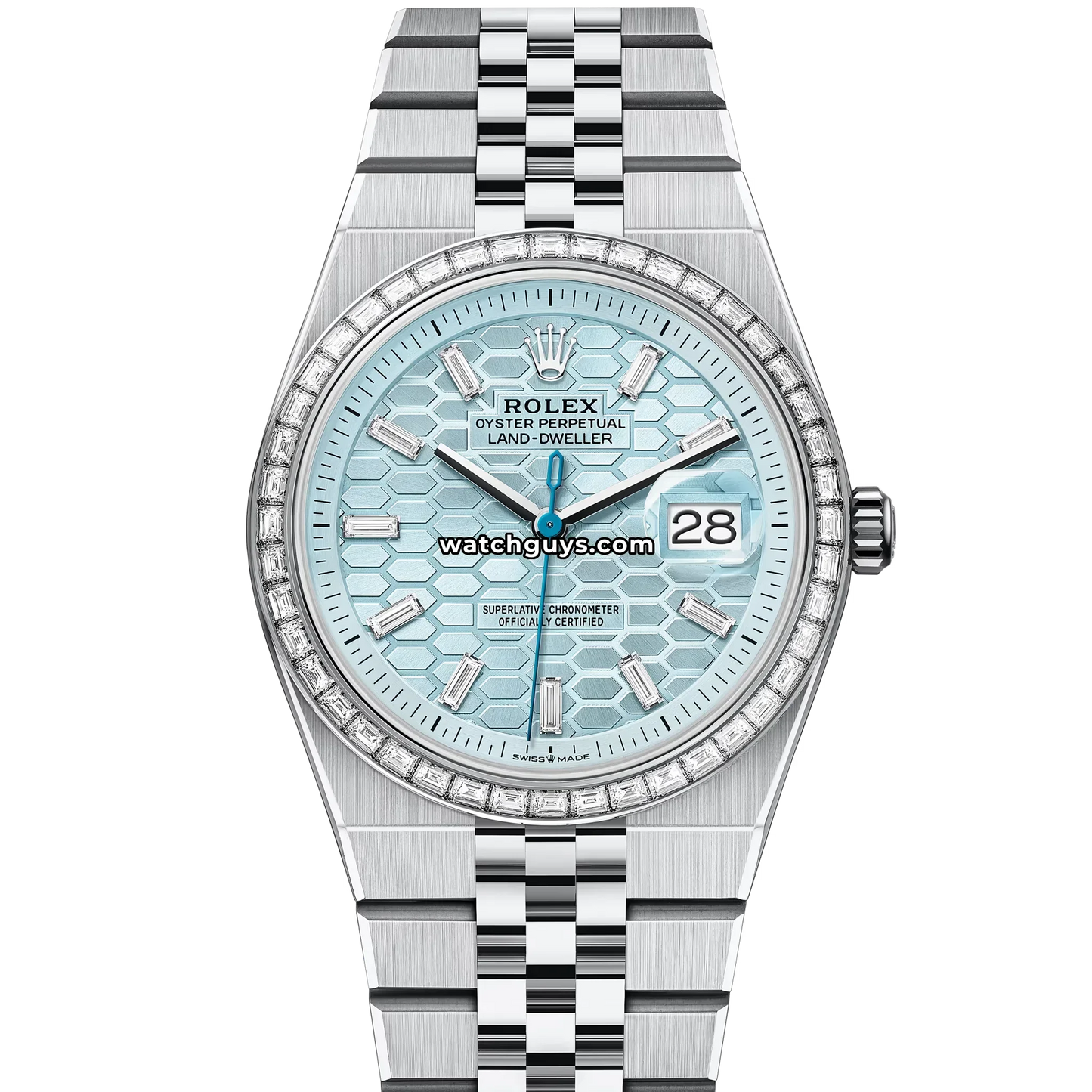Rolex Land-Dweller 127286TBR Platinum Ice Blue Honeycomb Motif