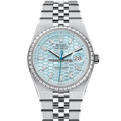 Rolex Land-Dweller 127286TBR Platinum Ice Blue Honeycomb Motif