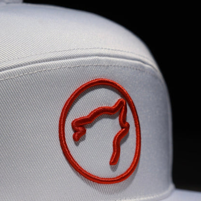 Flat Bill Snapback Hat Arctic White W/ Blood Orange Accents