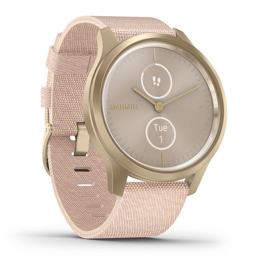 Garmin vivomove Style, Hybrid Smartwatch ,  Gold with Pink Woven Nylon Band - 010-02240-02