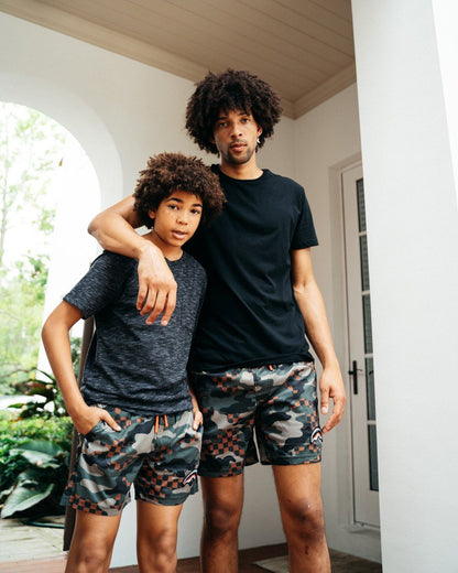 KIDS CAMO CHECKERED SWIM TRUNKS