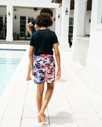 KIDS SPLIT CAMO SWIM TRUNKS