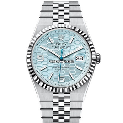 Rolex Land-Dweller 127336 Platinum Ice Blue Honeycomb Motif
