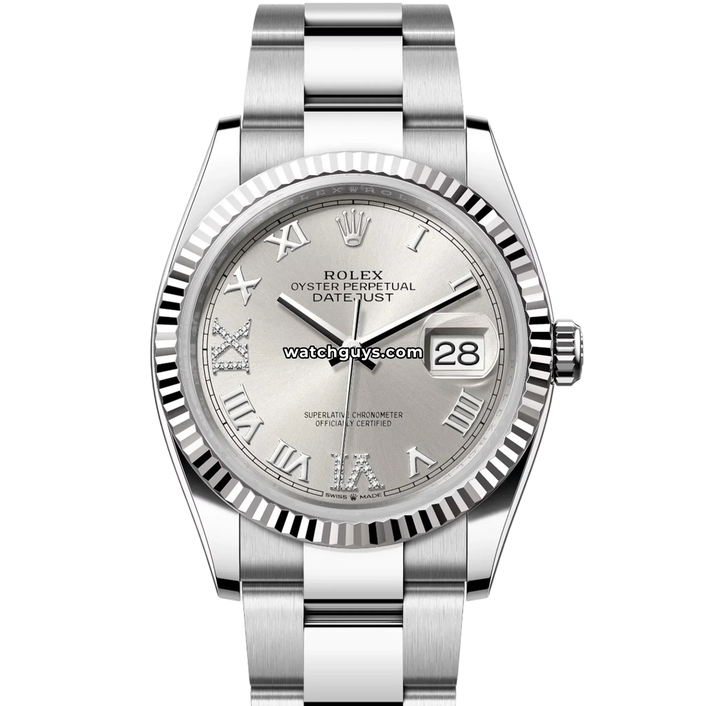 Rolex Datejust 126234 Silver Roman Diamond Oyster