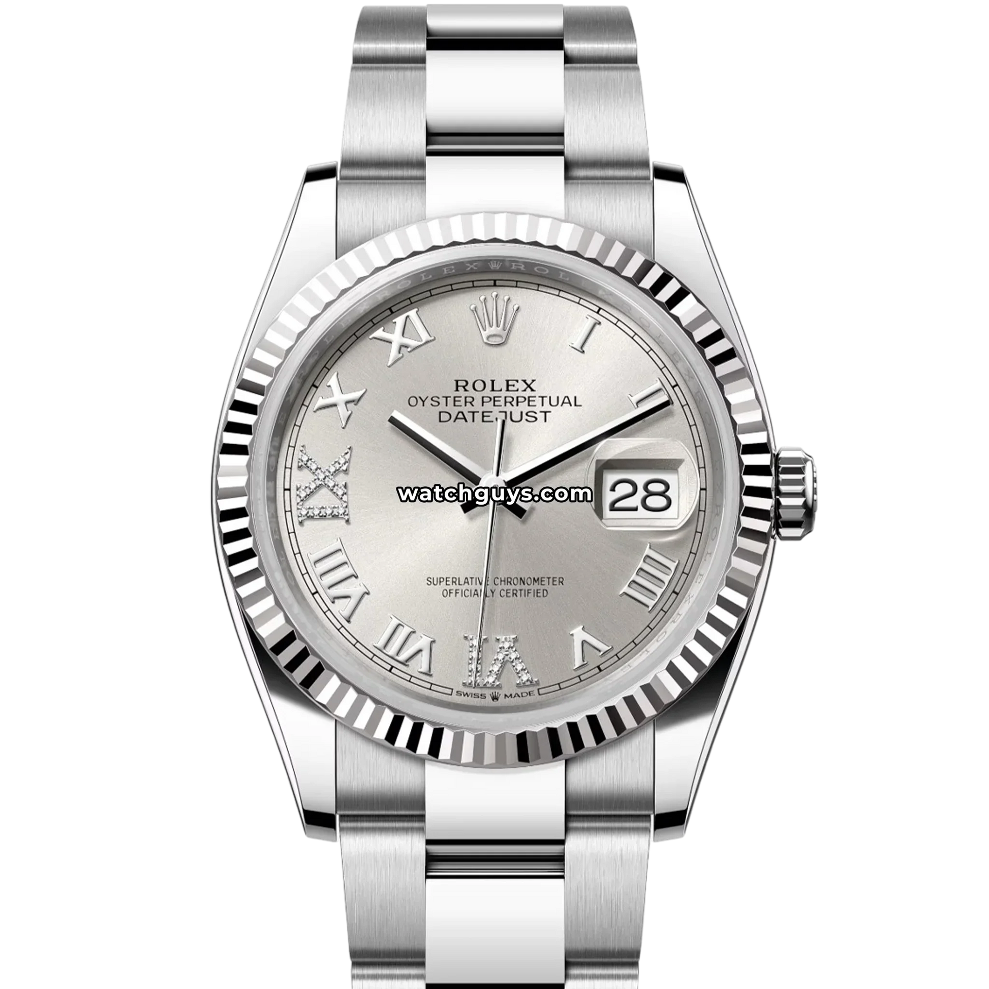 Rolex Datejust 126234 Silver Roman Diamond Oyster