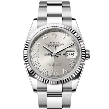 Rolex Datejust 126234 Silver Roman Diamond Oyster