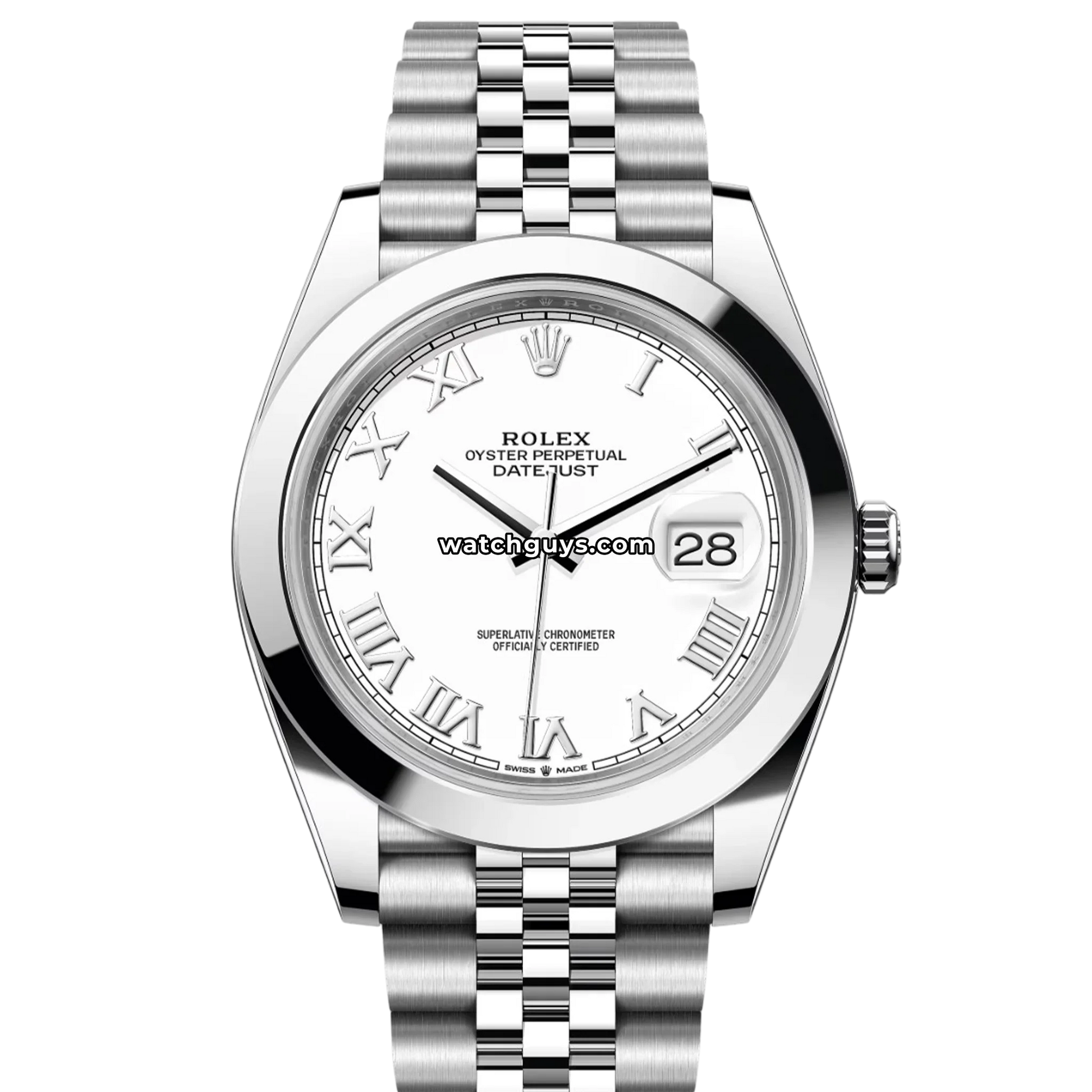 Rolex Datejust 126300 White Roman Stainless Steel Jubilee