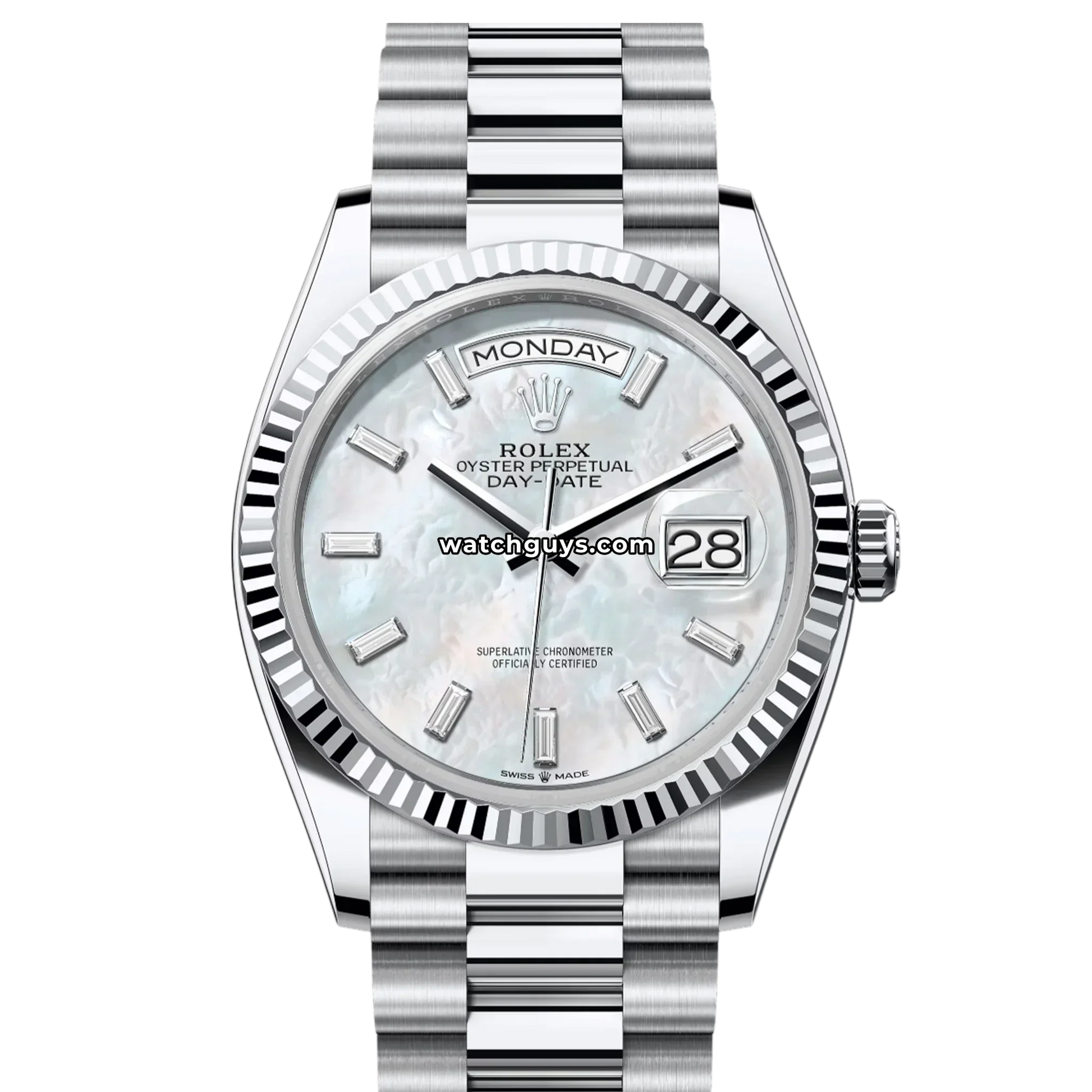 Rolex Day-Date 128236 Platinum Mother of Pearl Baguette Diamond President
