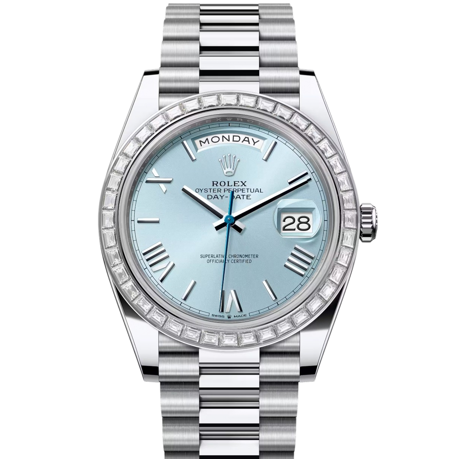 Rolex Day-Date 228396TBR Platinum Ice Blue Roman
