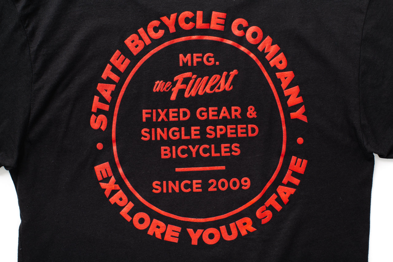 State Bicycle Co. - "Manufacturing The Finest" - Premium T-Shirt (Black / Red)