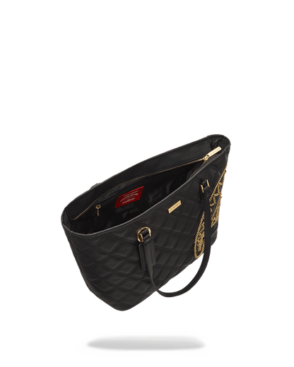 NOIR QUILT GOLD CHAIN SHARK TOTE