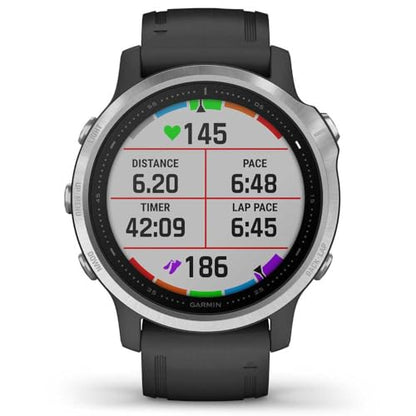 Garmin f?nix 6S GPS Smartwatch 30mm - Silver w/ Black Silicone Band - 010-02159-01