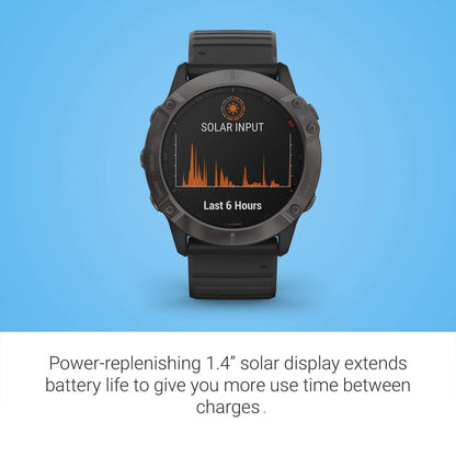Garmin fenix 6X Pro Solar Titanium Carbon Gray DLC w/ Black Band - 010-02157-20