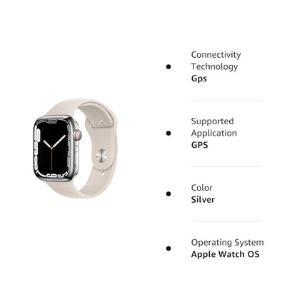 Apple Watch Series 7 (GPS + Cellular, 45MM) Silver Stainless Steel Case with Starlight Sport Band - MKJD3LL/A