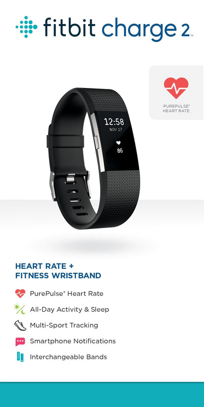 Fitbit Charge 2 Heart Rate + Fitness Wristband, Special Edition, Gunmetal (Black), Large - FB407GMBKL
