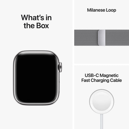 Apple Watch Series 8 GPS+Cell 41MM Stainless Steel Case - Milanese Loop - Silver - MNJ73LL/A
