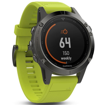 Garmin f?nix 5, Premium and Rugged Multisport GPS Smartwatch, Slate Gray W/ Yellow Band - 010-01688-02