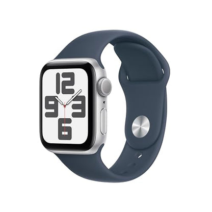 Apple Watch SE 2nd Generation (GPS) 40mm Silver Aluminum Case with Storm Blue Sport Band - M/L - MRE23LL/A