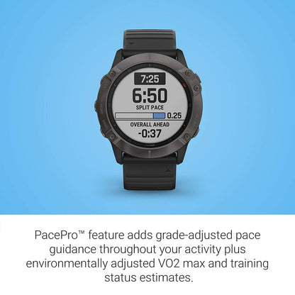 Garmin - fenix 6X Sapphire Smartwatch 51mm - Black DLC Leather Band - 010-02157-13