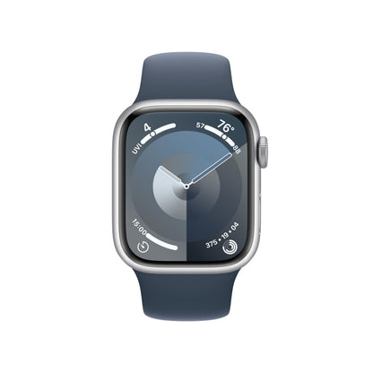Apple Watch Series 9 (GPS + Cellular) 41mm Silver Aluminum Case w/ Storm Blue Sport band - S/M - MRHV3LW/A