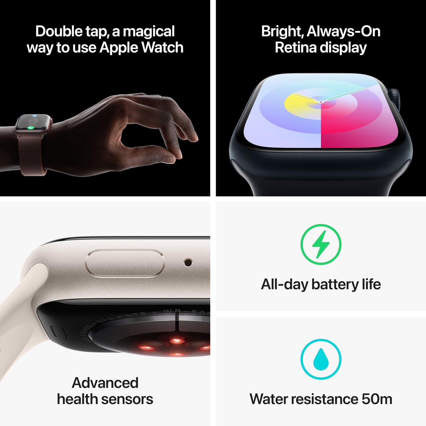 Apple Watch Series 9 (GPS+Cell) 45mm Starlight Aluminum Case w/ Starlight Sport Band (S/M) - MRM83LW/A