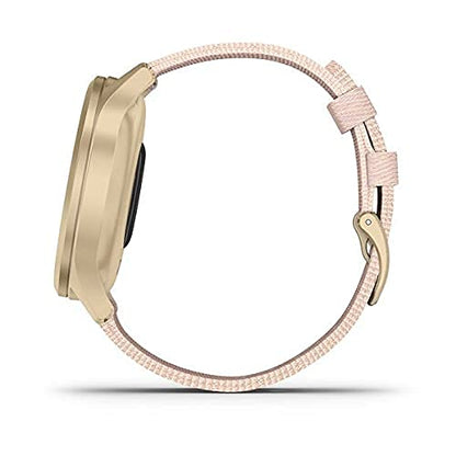 Garmin vivomove Style, Hybrid Smartwatch ,  Gold with Pink Woven Nylon Band - 010-02240-02