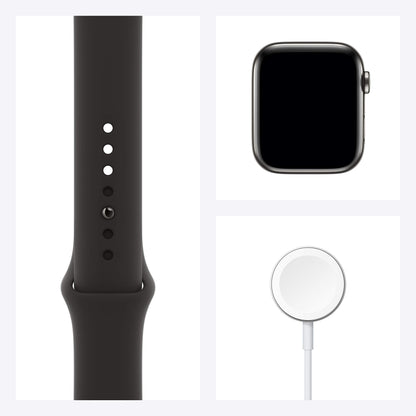 Apple Watch Series 6 (GPS + Cellular, 44mm) - Graphite Stainless Steel Case with Black Sport Band - M07Q3LL/A