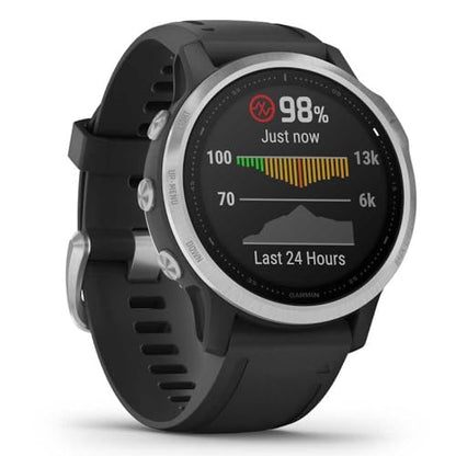 Garmin f?nix 6S GPS Smartwatch 30mm - Silver w/ Black Silicone Band - 010-02159-01