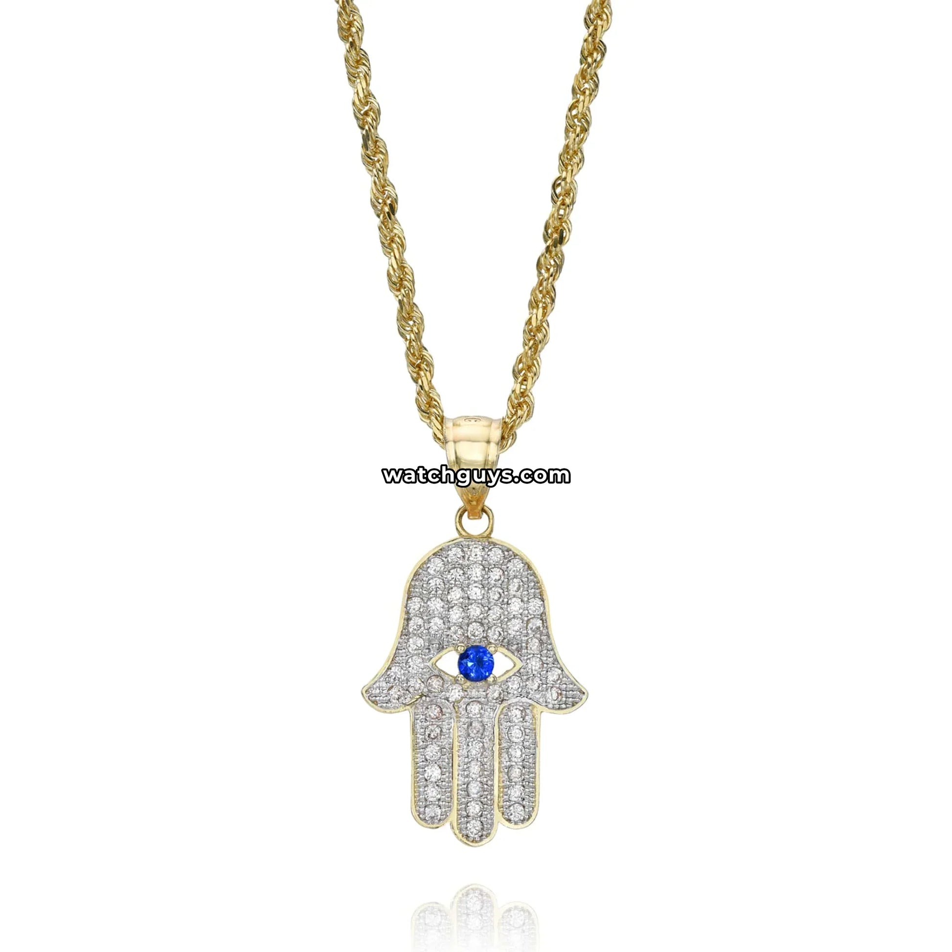Diamond Hamsa Pendant 1.15 Carat TW with 14k Rope Chain