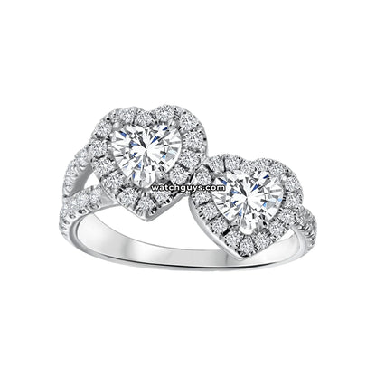 Double Heart Diamond Ring 18K White Gold