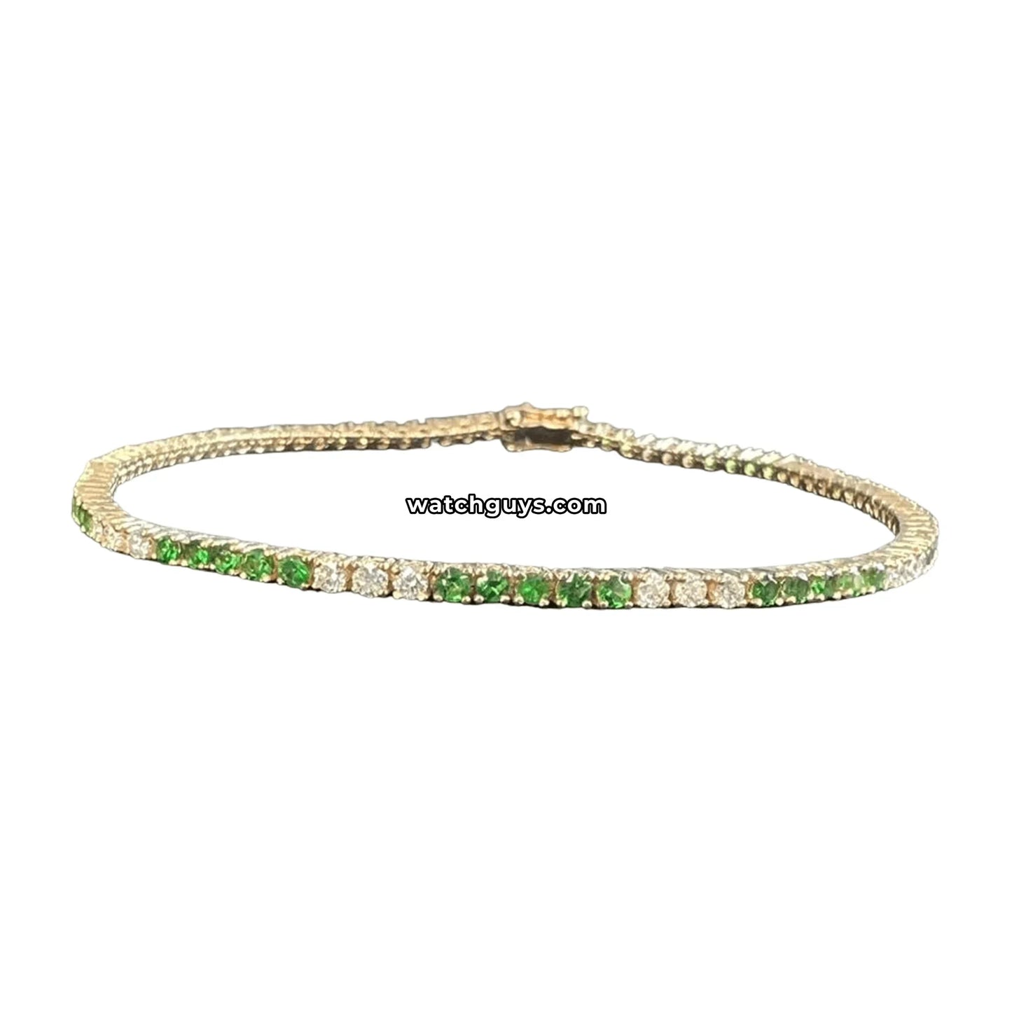 Emerald and Diamond Tennis Bracelet 2.10 Carat TW 14k Yellow Gold